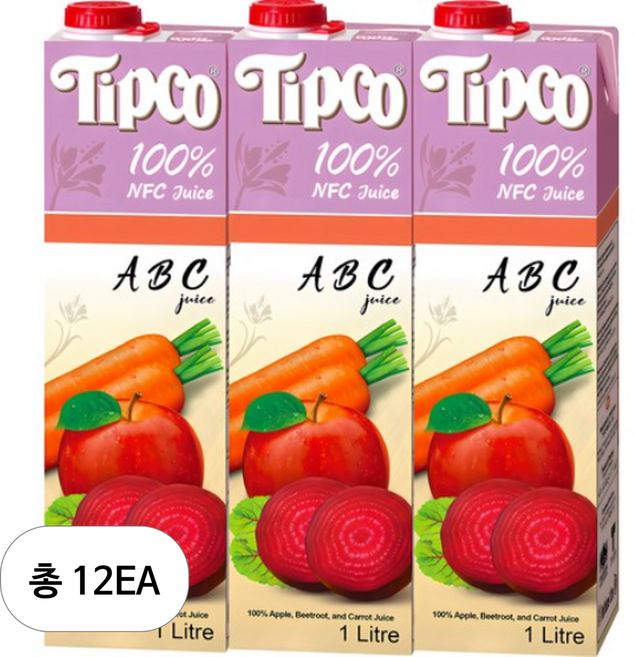 팁코 100% 착즙 ABC 주스, 1L, 12개