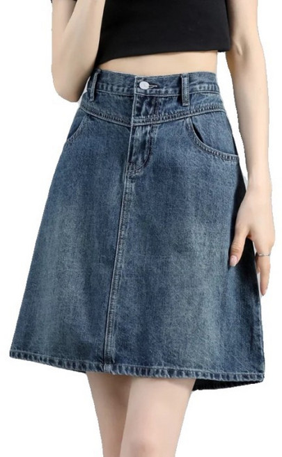 復古深色牛仔裙 A字中裙 夏季新款 高腰顯瘦 梨形穿搭 半身裙