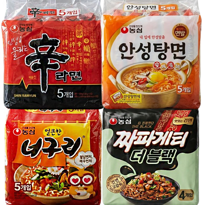 신라면 5입+ 안성탕면 5입+ 너구리 5입+ 짜파게티 더블랙 4입 (19입), 1개