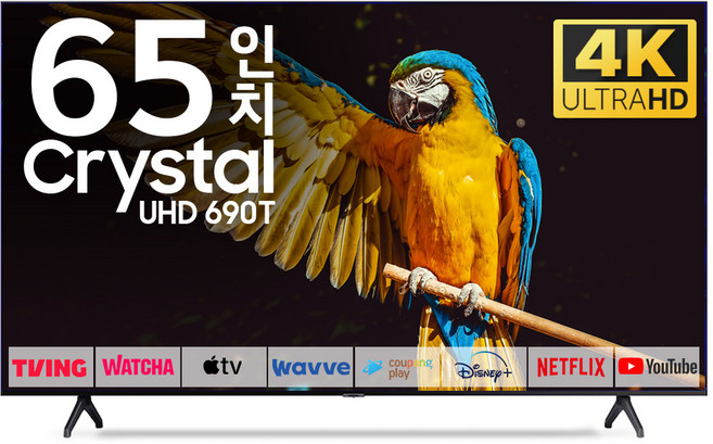 삼성 TV 163cm(65인치) 크리스탈 UHD 4K LED 스마트 티비 65TU690T 로컬변경, 방문설치, 벽걸이형