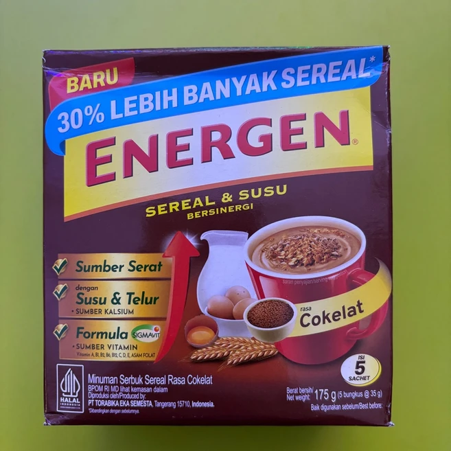 ENERGEN Cokelat 에너젠 코코아 175g (코코아분말4.77%함유) 분말제품 인도네시아, 1개, 5개입, 35g - 쿠팡
