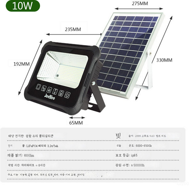 Clybo 태양광 투광등 원격조종 타이밍 야외정원 방수 고출력 LED 혜민 신농촌 조명 가로등., 23,5*19*6,5 투광등 10W