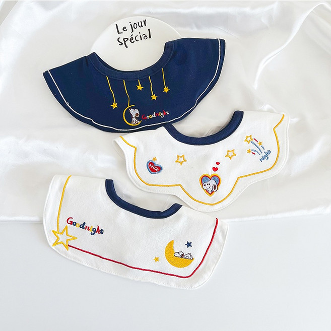 嬰兒口水巾 刺繡圍兜, 1個, 愛心狗狗【三條裝】