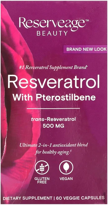 새해 첫좋은선물 Reserveage Beauty 프테로스틸벤 함유 레스베라트롤 & 활성 트랜스-레스베라트롤 500 mg 60 식물성 캡슐 제대로 할인합니다, ReserveageBeauty프테로스틸벤함유레스베라트롤, 1개 - 쿠팡