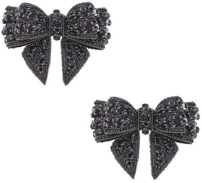 장식용 꽃 머리핀 타월 자수 구슬 리본 프린지 체인 스팽글 어깨 장식 핫픽스 스터드 DIY 의상 신발 가방 액세서리, 1개, 블랙리본신발꾸미개