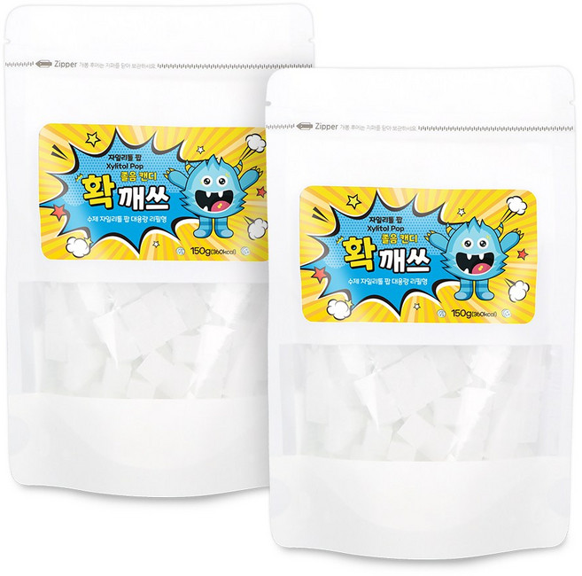 강한 박하맛 무설탕 졸음 확깨쓰 수제 자일리톨 팝 캔디 사탕 대용량 리필팩, 150g, 2개