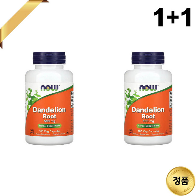 1+1 나우푸드 민들레 뿌리 500mg 100 베지 캡슐 비건 미네랄 이눌린 피토스테롤, 2개, 100정