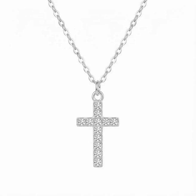 스카이로켓 여성용 큐빅 십자가 팬던트 목걸이 데일리 주얼리 써지컬스틸