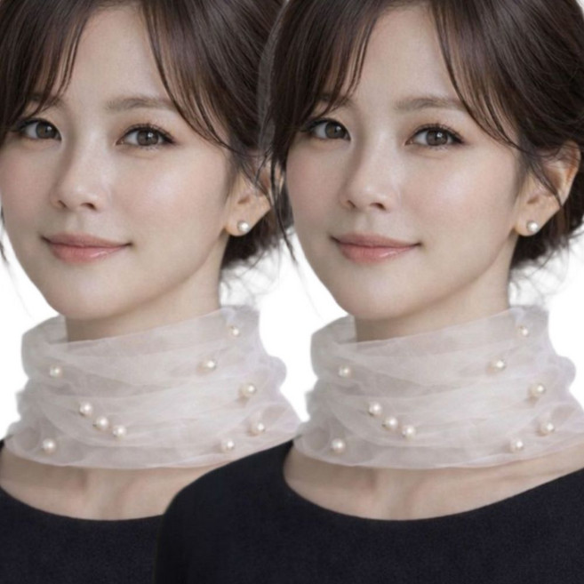 1+1 쉬폰스카프 멀티스카프 시스루 쁘띠 진주 메쉬 레이스 스카프 여성넥워머 목주름커버 목보호