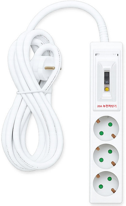 국산 대용량 4000W 3구 누전차단 고용량 멀티탭 대형가전 냉방기 난방기 냉장고 에어컨 전용 콘센트, 1개, 화이트, 3m