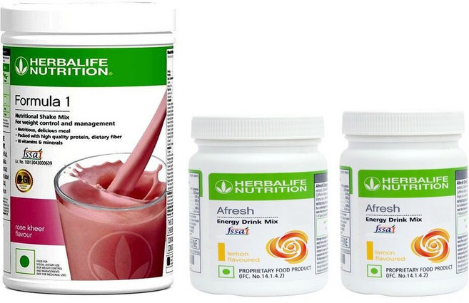 허벌라이프 포뮬라 1 쉐이크 로즈 500g 및 아프레쉬 레몬맛 50g 2팩 | 프리미엄 건강 웰빙 및 에너지 지원, 3개입, 1개