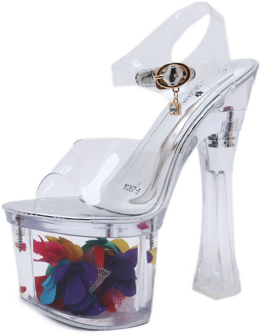 Makone 통굽 여성신발 슬리퍼 18cm 20cm 킬힐 섹시한 슬리퍼샌들 패션쇼 크리스탈 투명 여름