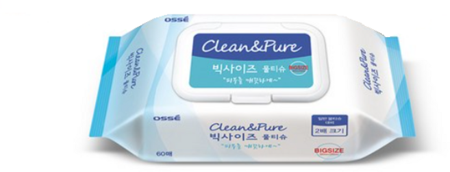 오쎄 클린앤퓨어 빅사이즈 물티슈 캡형 300 x 200 mm, 60매, 5개