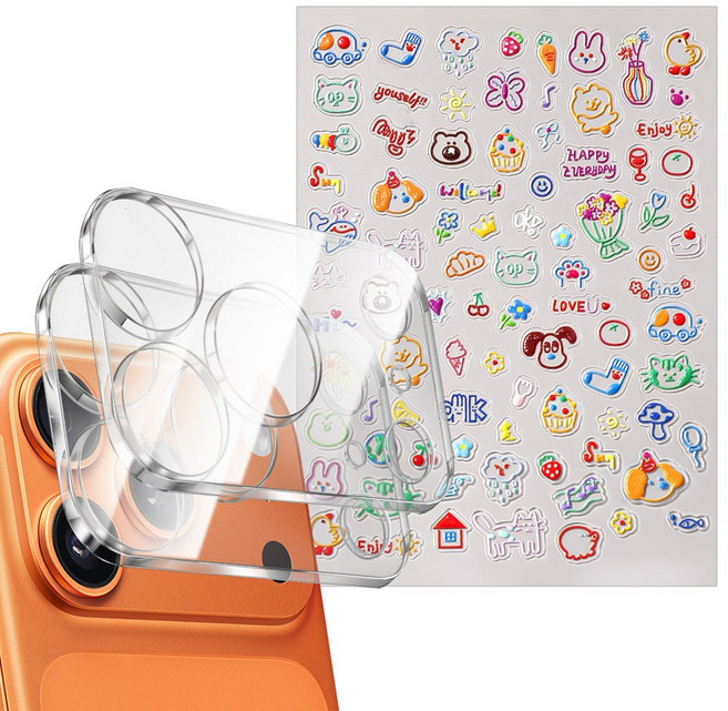 더조은셀러 아이폰17 프로 맥스 세트 카메라 강화유리필름 2개 핀셋 포함 폰꾸 카꾸 스티커 레시피 폰꾸미기 DIY 하우징 플레토 보호, 1세트