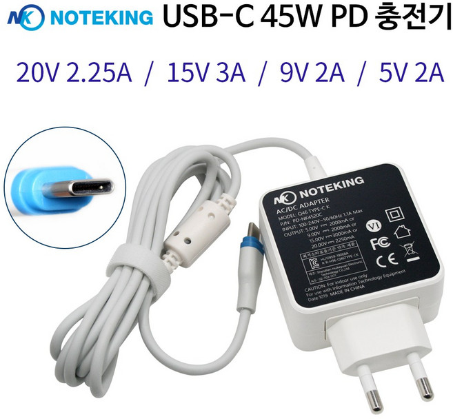 노트킹 USB-C 45W PD 휴대폰 스마트폰 태블릿 PC 고속 어댑터 충전기, 1개