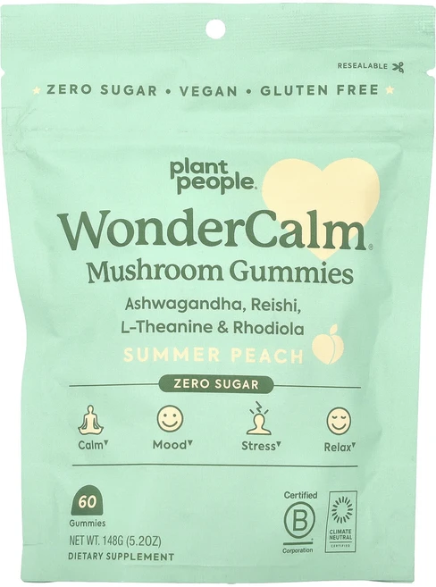 Plant People 원더Calm® 버섯 구미젤리 여름용 복숭아 맛 구미젤리 60개, PlantPeople원더Calm버섯구미젤리여름용복숭아맛, 148g, 1개 - 쿠팡