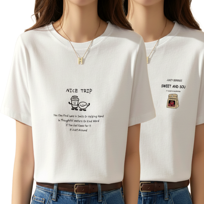 코코유니 여성반팔티 라운드 흰색 면티 여름 반팔티 2세트