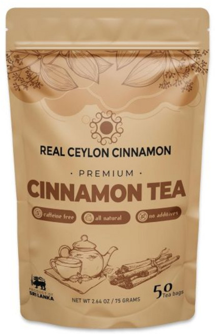리얼 실론 시나몬 티백 스리랑카의 풍부한 농장에서 생산된 100% 천연 순수 음료 (티백 50개), 50 Tea Bags, 75g