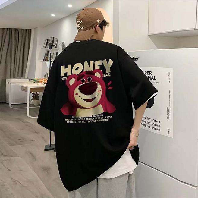 라네르 남자 코튼 허니 베어 오버핏 반팔 면 티셔츠