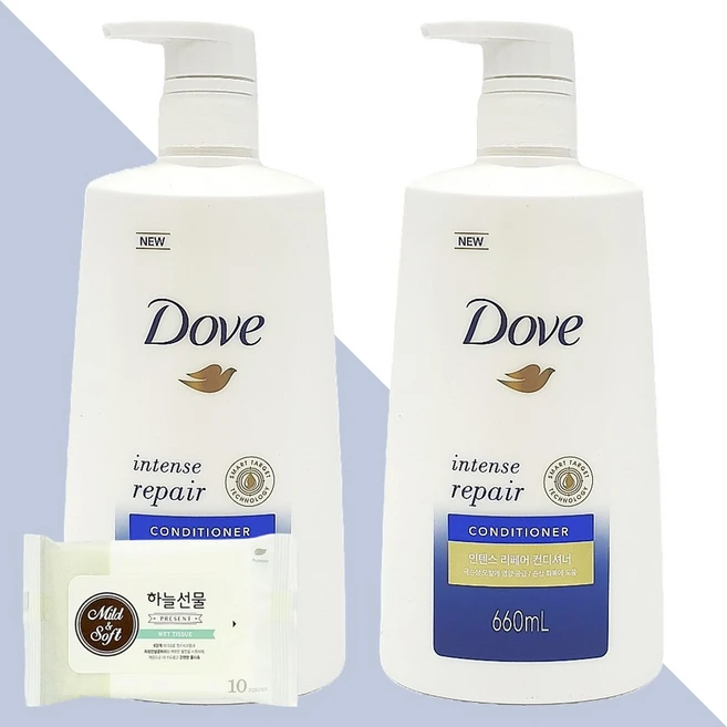 도브 인텐스 리페어 컨디셔너 660ml 2개(+하늘선물 물티슈 10매), 01 도브 인텐스 리페어 린스 680ml 2개 - 쿠팡