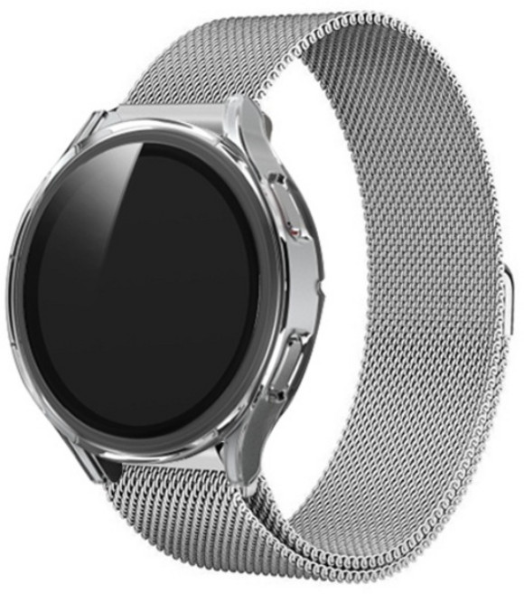 림스테일 갤럭시워치 메탈 스트랩 + 액정보호형 풀커버 케이스, 실버