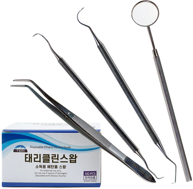 치석제거기+치경+탐침+치과핀셋+태리 알콜솜 100매, 1개