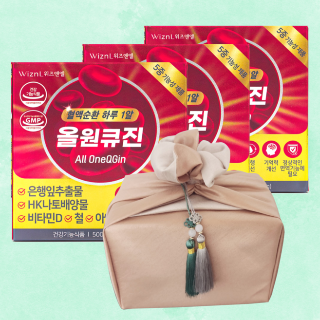 위즈앤엘 올원큐진 혈액순환 영양제 나토키나제 혈행 개선 60정 3개 6개월분