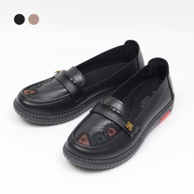 페조 여성 컴포트 페니로퍼 클래식 자수 패턴 단화 효도화 2.5cm