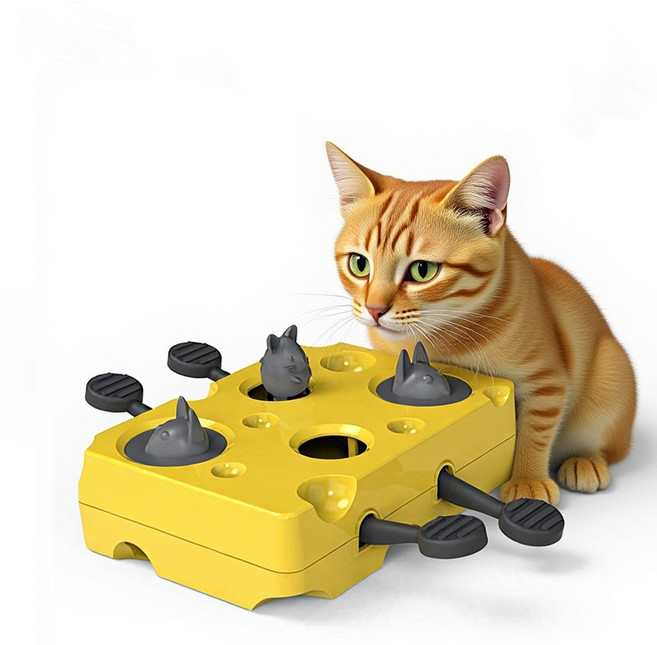 냥슬아치 고양이 장난감 두더지잡기 노즈워크 사냥놀이, 1개, 옐로우