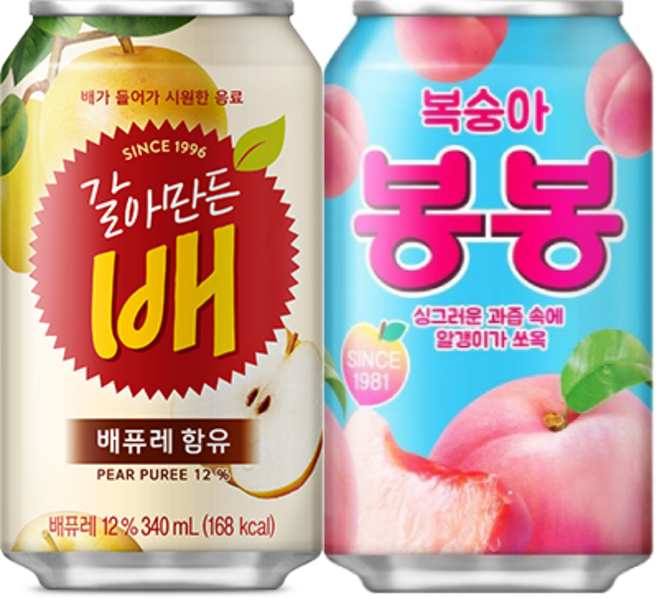 해태 갈아만든 배 복숭아 봉봉 6캔씩 뚱캔 340ml x 12캔