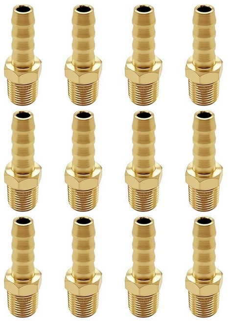 BesNPT 12 Pack Brass Hose Barb Fittings 1/8\" NPT Male Pipe to 1/4'' End Aadapter for Compressor G, 1/8" NPT Male Pipe to 1/4'' Ba