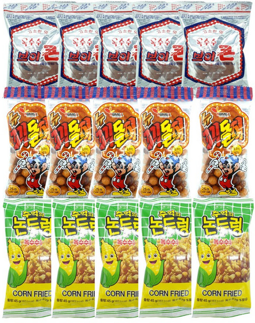 추억의 과자 3종 브이콘5개+꾀돌이5개+논두렁5개, 1세트, 600g