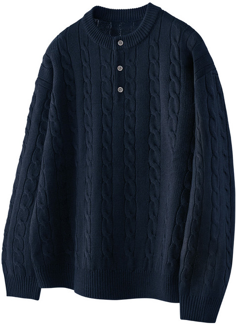 팀스핏 남성용 오버핏 꽈배기 헨리넥 라운드 니트 4Color