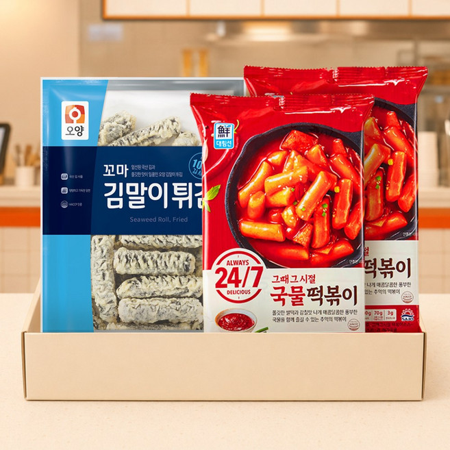 분식 튀김세트 (그때그시절 국물떡볶이 373g*2개 + 오양 꼬마김말이튀김 1kg), 373g