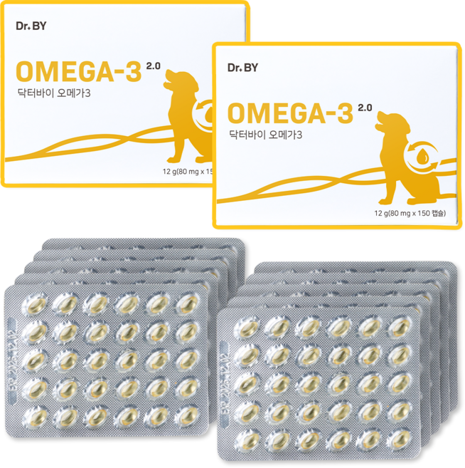 닥터바이 강아지 오메가3 관절 피부 심혈관 눈 건강 영양제 150정 rTG 오메가3 초소형 식물성 캡슐 종합영양제, 2세트