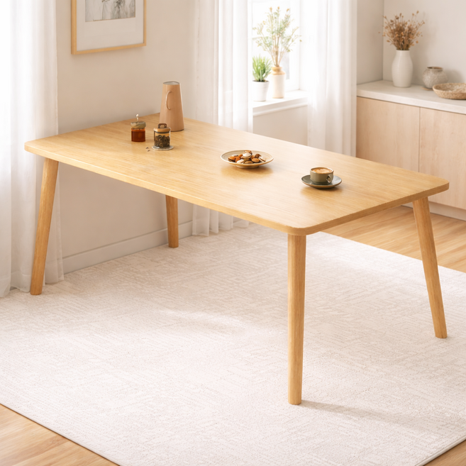 북유럽풍 가정용 소형 직사각형 간이 거실 식탁 세트, 4인용, 화이트(B)