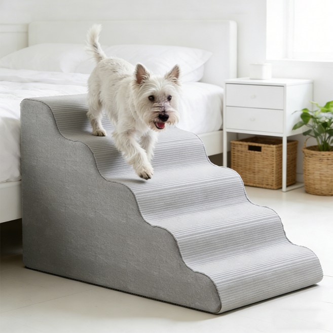 호밍사이 강아지 계단 논슬립 슬라이드 스텝 5 steps 분리형 커버 일체형 고탄성 스펀지, 1개, 그레이