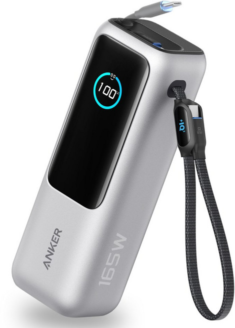 앤커 랩탑 파워뱅크25000mAh 165W 보조배터리 (C타입 케이블 일체형), 실버, A1695