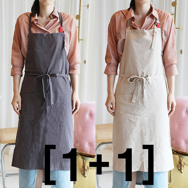 유N아이 린넨 워싱면 앞치마, 다크 그레이, 1개