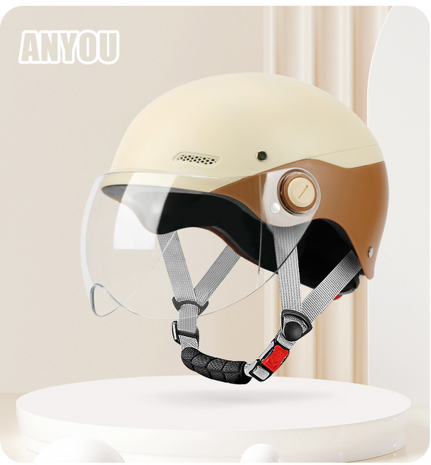 ANYOU 투톤 헬멧 전동 킥보드 헬멧 전기 자전거 헬멧, 갈색