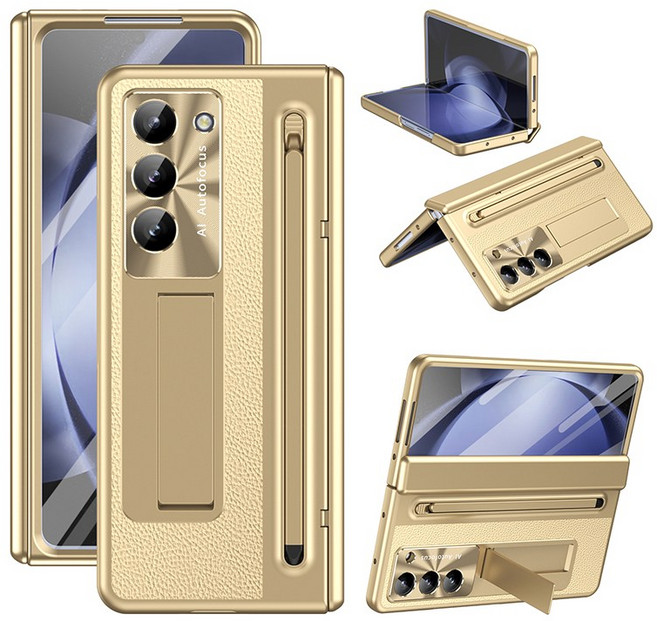 YINUO 갤럭시 Z 폴드 4 5 6 7 힌지보호 가죽 스탠드 케이스+with S펜