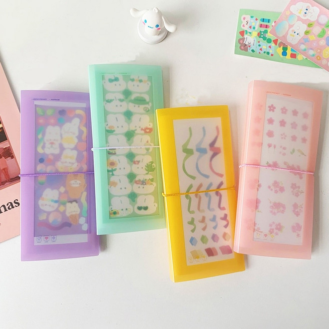 스티커보관 85mm 180mm 다꾸 스티커 정리함 비닐파일 네일아트 영수증 스티커팩 정리 바인더 작은 파일함, 마카롱엘로