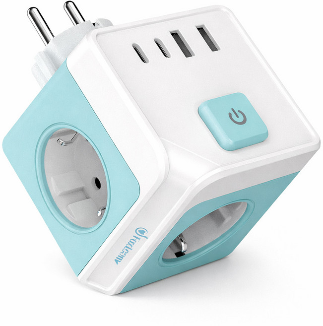 [2026년형]폭스룸 USB C타입 4000W 고출력 가전 안심사용 큐브 멀티탭, 1개, 민트, 7.6cm