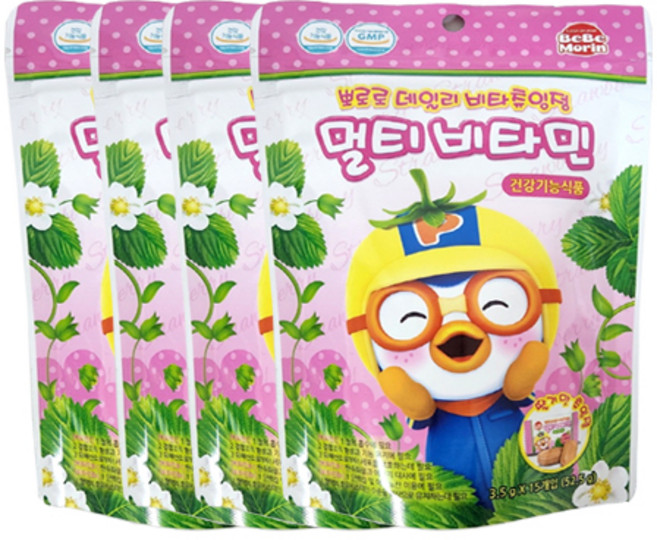 뽀로로 데일리 비타츄잉정 멀티 비타민 15정 딸기맛, 52.5g, 4개