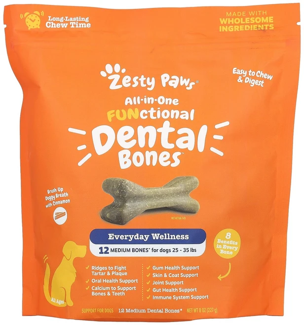 Zesty Paws 올인원 기능성 잇몸뼈 반려견용 모든 연령 시나몬 중간 크기의 치아뼈 12개 227g(8oz), ZestyPaws올인원기능성잇몸뼈반려견용모든연령시나몬중, 227g, 1개 - 쿠팡