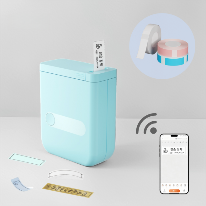 아이인 감열식 휴대용 네임스티커 미니 라벨프린터, 1개, D110(연한 파란색)