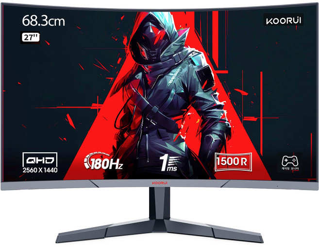 쿠루이 QHD 180Hz 1ms 1500R 슬림베젤 지원 게이밍 커브드 모니터, 68.3cm, 27E6QCA(무결점)