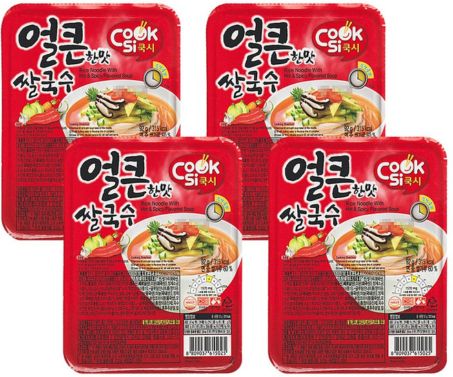 한스코리아공식 쿡시쌀국수 얼큰한맛 12개 1BOX, 92g, 4개