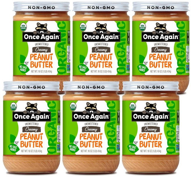 Once Again Organic Creamy Peanut Butter 오가닉 크리미 피넛 버터, 454g, 6개