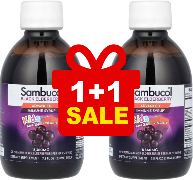 [1+1] 삼부콜 어린이용 블랙 엘더베리 8360mg 230ml / 해외직구 미국정품, 2개